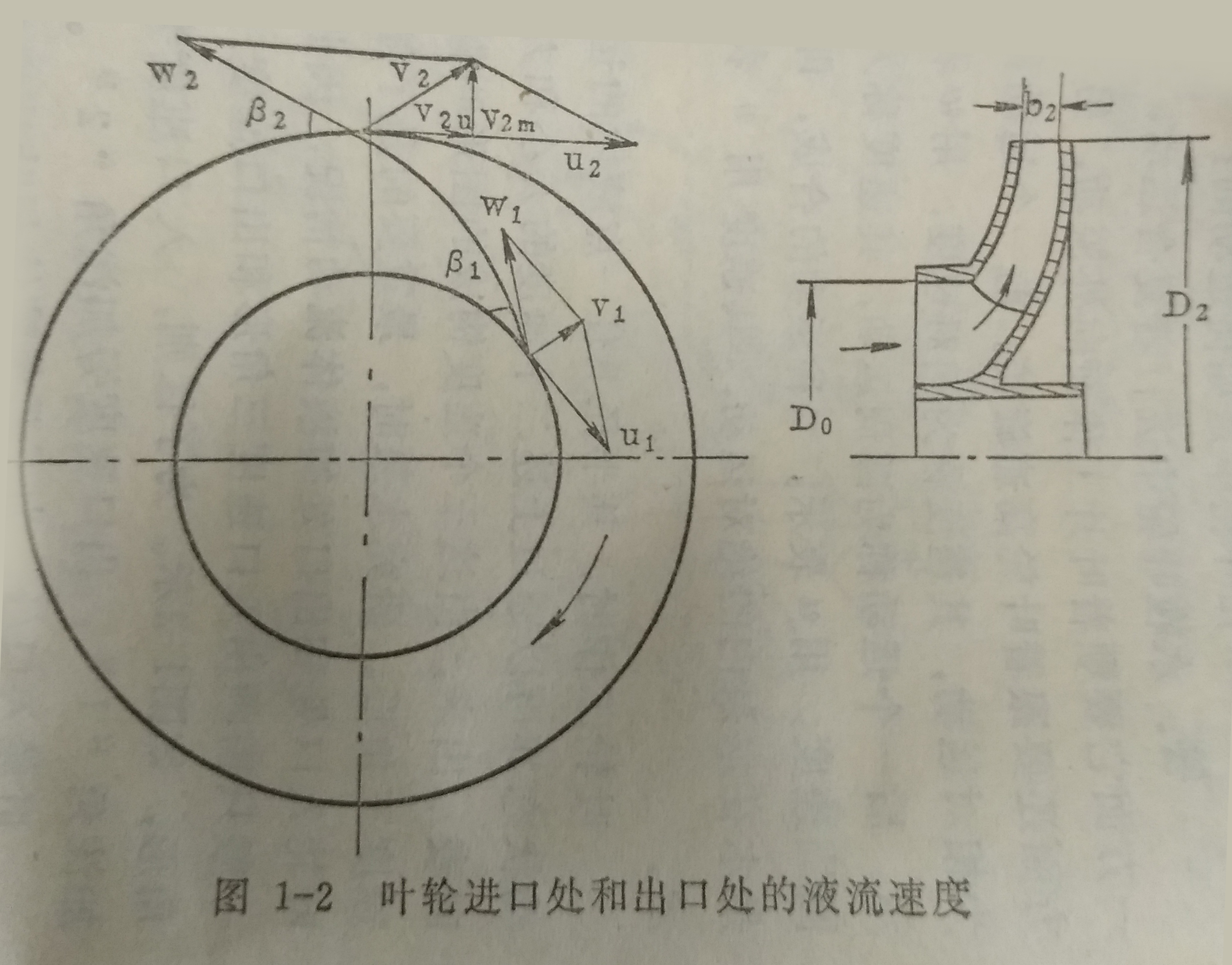 葉輪進口處和出口處的液流速度